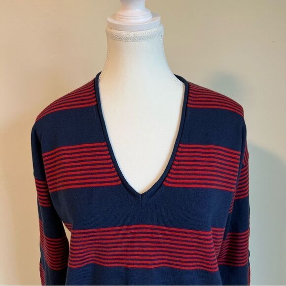 Madewell Deckhouse Striped Red Navy Sweater V-neck Size Small - Picture 3 of 8